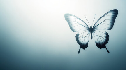 Minimalist butterfly outline with delicate wings on soft background