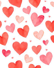 Valentine's Day background with seamless watercolor pattern hearts red and pink