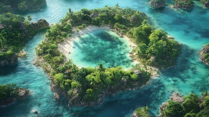 Obraz premium Secluded Tropical Island Paradise: An Aerial View of Pristine Beaches and Turquoise Waters