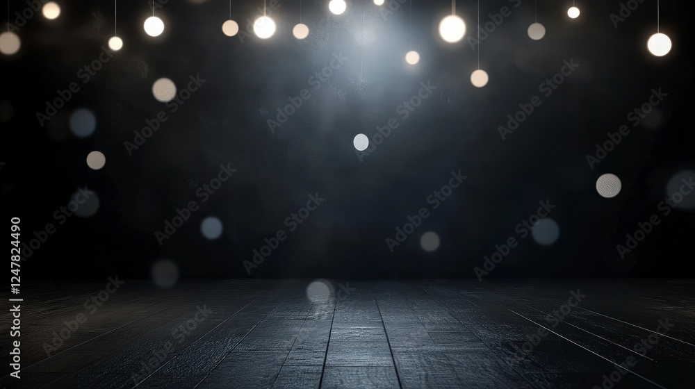 Poster mystical dark background with soft glowing lights and bokeh effect