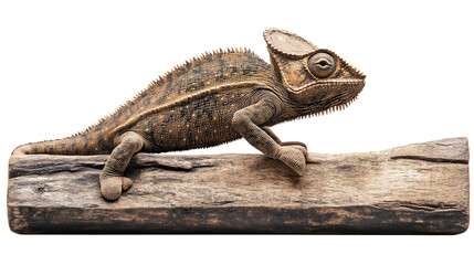 Fototapeta premium Detailed Close-Up of a Chameleon on a Wooden Log in Natural Habitat