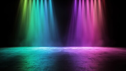 Neon Smoke: Vivid Multi-Hued Wisps on Minimal Black Stage Cinematic Image