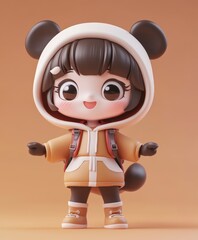 Cute cartoon character wearing a panda hoodie with backpack