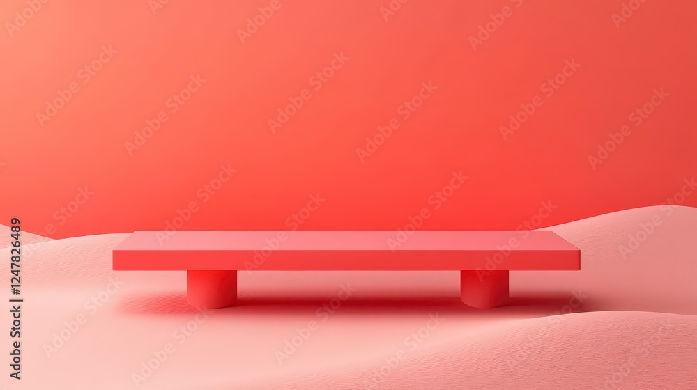 Poster minimalist display area with smooth coral background and surface