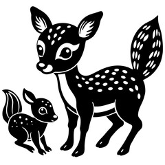  cute baby deer with a squirrel vector art illustration