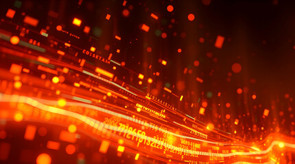 A wave of energy flowing gracefully across a dark background. Abstract Gold Waves. Abstract golden wave of particles on dark background.