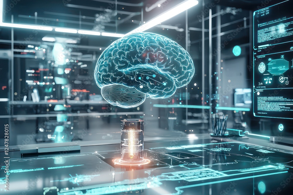 Poster holographic tools in neural workspace provide instant brain health updates.