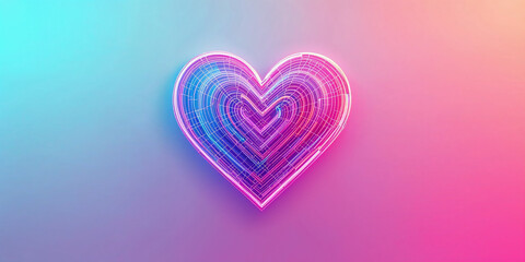 Happy Valentine's Day Banner. Holiday background design with big heart made of colorful, red and blue Origami hearts. Horizontal poster, flyer, greeting card, header for website