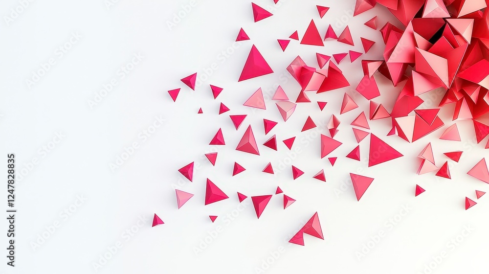 Poster abstract design with red and pink triangular shapes on white background