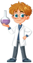 Young Scientist with Beaker Illustration