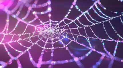 Neon Illuminated Spiderweb Fractal with Prismatic Highlights in Ultra-Detailed Cinematic Close-up