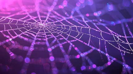 Obraz premium Neon Lights Illuminating Glistening Spiderweb Fractal with Prismatic Highlights in Ultra-Detailed Cinematic Image