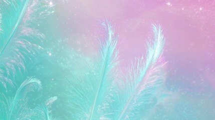 Obraz premium Ethereal Feather Fractal: Turquoise Spines in Pastel Cosmic Cinematic Image