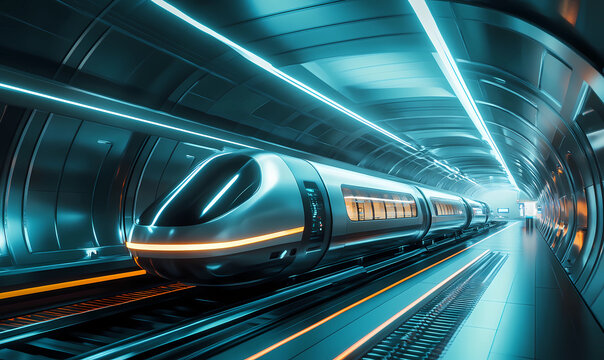 Hyperloop Train Gliding from a Futuristic Terminal, Showcasing the Future of High-Speed Transportation