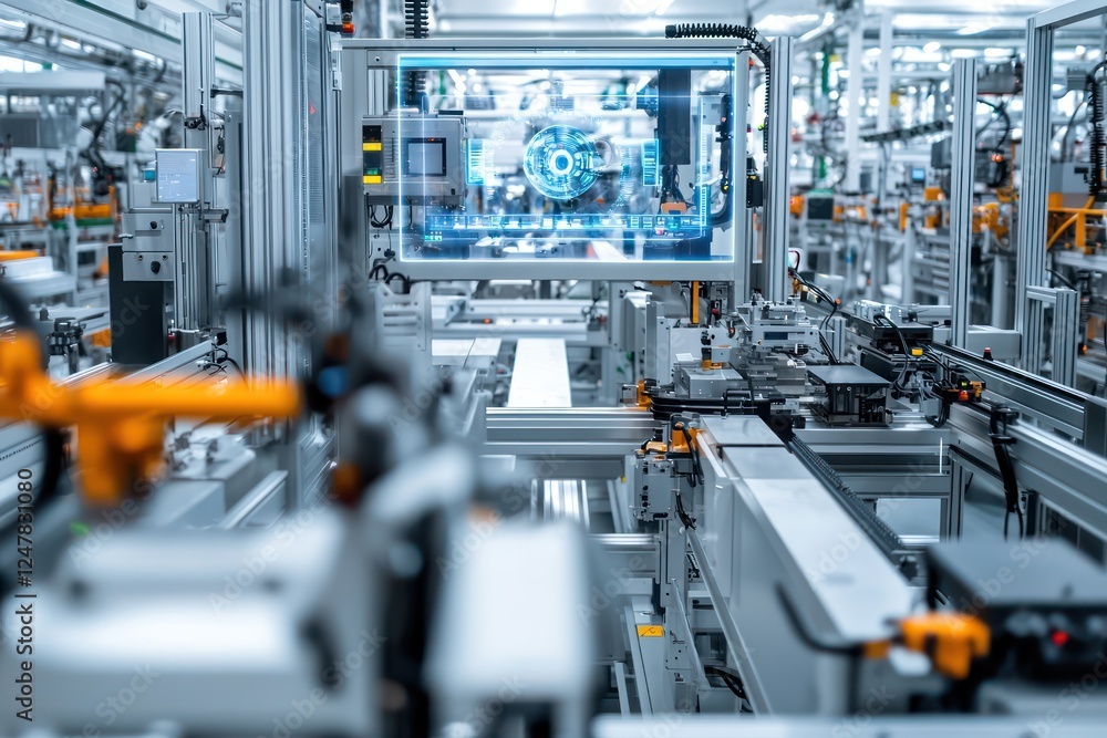 Poster advanced manufacturing center, real-time assembly visualized through spatial computing holograms.
