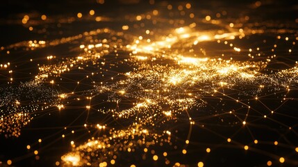 Naklejka premium Abstract Digital Landscape with Warm Glow for background music wave equalizer low poly network