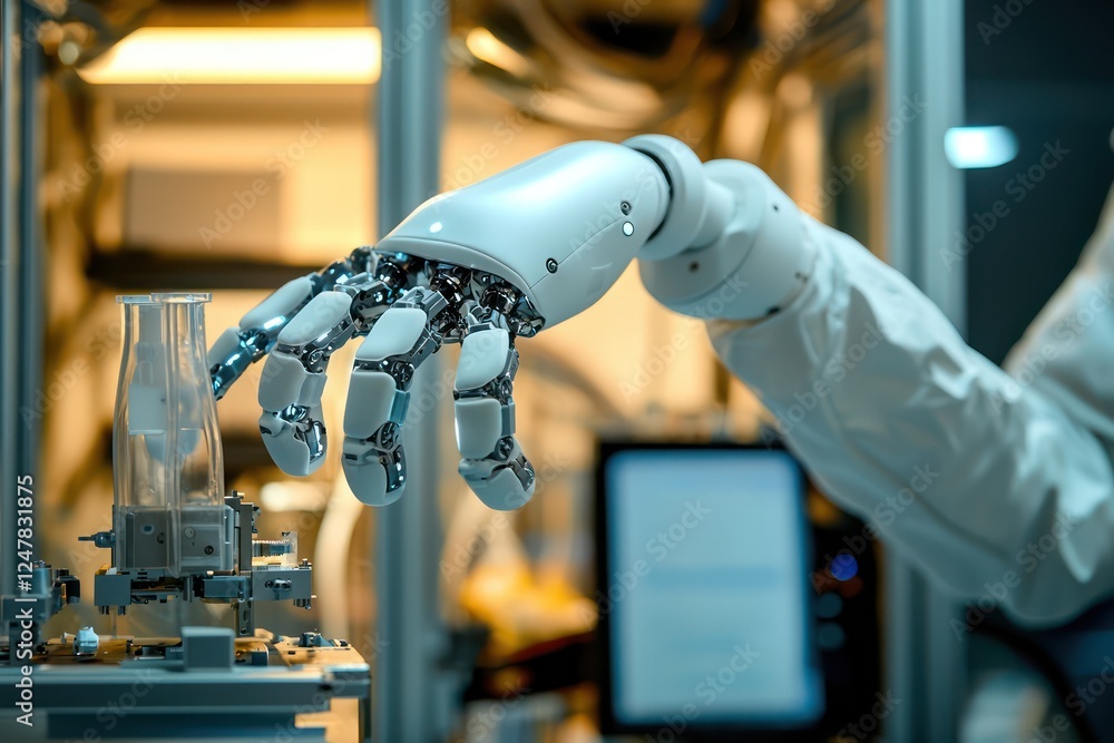 Poster tech hub with soft robotics, conducting experiments in adaptive object manipulation.