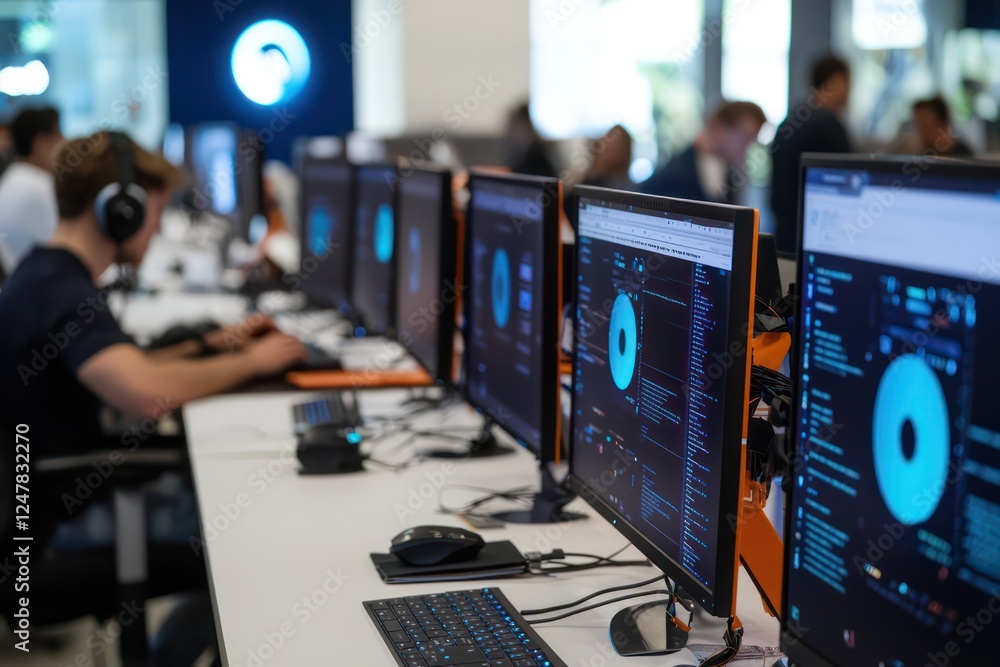 Aufkleber modern tech hub, automated systems for proactive threat hunting in user logs.