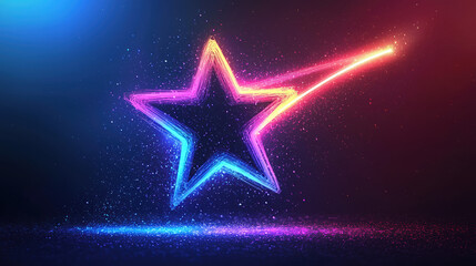 A starry sky with a shooting star on sky neon colors 