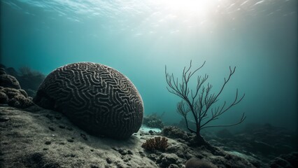 Melancholic Coral Silhouette: Minimalist Reefscape Business Image