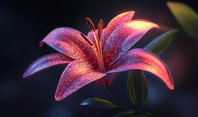 Deep Rose Lily in High-Resolution Detail with Glowing Accents, Showcasing the Beauty of a Romantic Bloom
