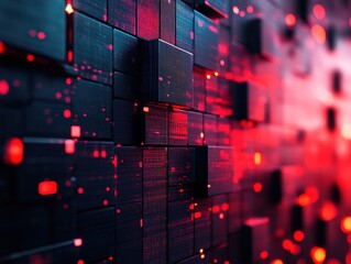 Abstract AI-Powered Firewall Visualizing the Blocking of Malicious Binary Data Streams in Cyber Security Advanced threat protection, intelligent defense mechanisms, next-generation firewall, AI