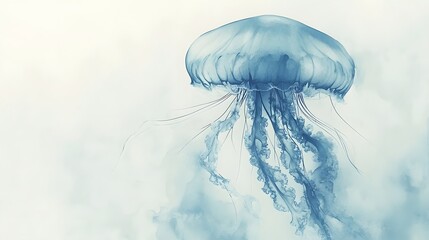 Serene Aquatic Jellyfish Watercolor Painting