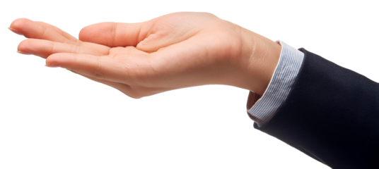 empty open palm hand in suit isolated on white background