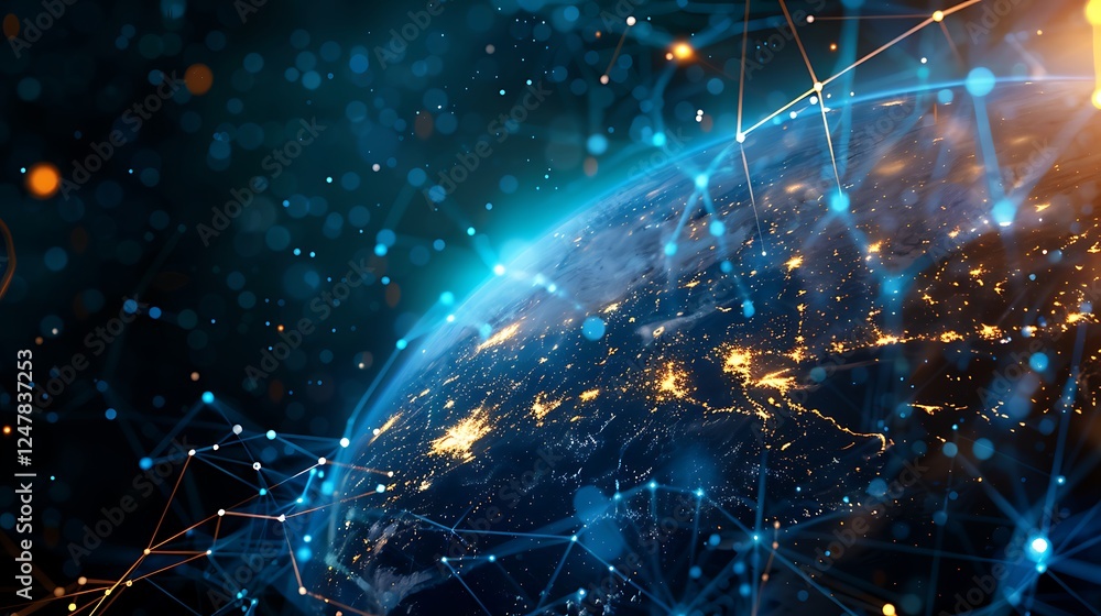 Wall mural global network connection concept on world map background