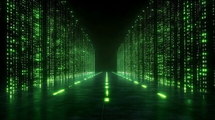 Green Digital Highway Of Falling Code Data