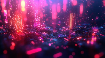 Futuristic city data flow, vibrant lights, digital background, tech concept