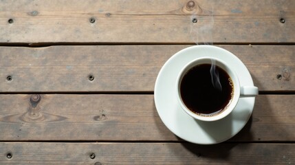 Aromatic Steam Rising from a Cup of Coffee on Rustic Wooden Table
