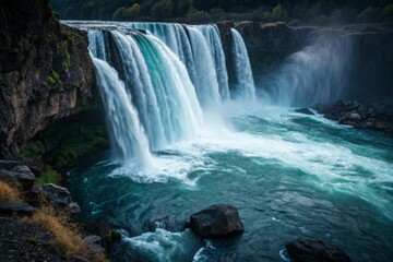 Fototapeta premium Motion Blurred Waterfall: Clean Studio Vignette Photography Print