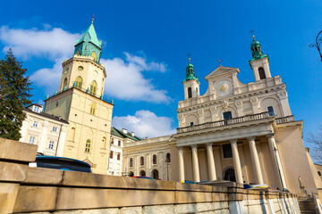 Obraz premium View of Roman Catholic Cathedral of St. John Baptist in centre of Polish city of Lublin in sunny spring day