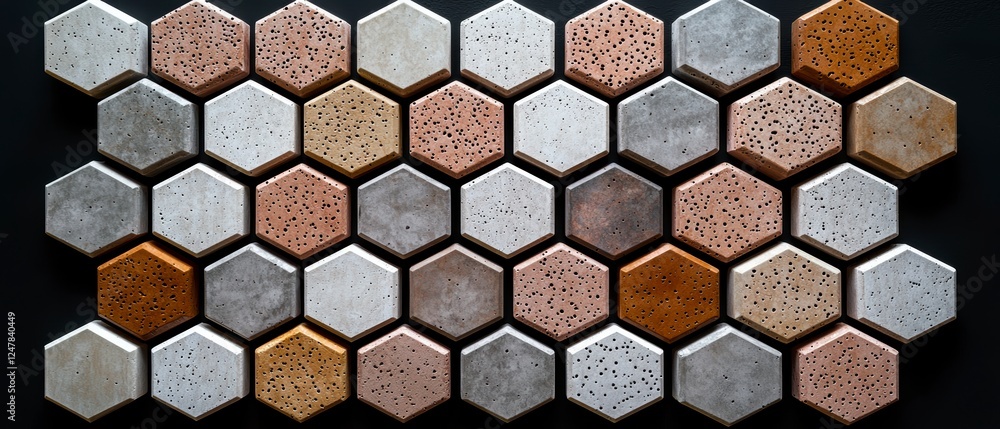 Poster abstract hexagon concrete tiles texture background various earthy tones geometric pattern