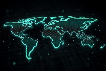 Global Network: A Teal Digital World Map Rendered in Glowing Dots