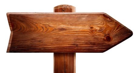 blank old wooden navigation sign in triangle arrow shape isolated on white background