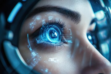 Exploring the Metaverse An Eye with Futuristic Virtual Reality Headset Overlay, Symbolizing Vision in Virtual Worlds, Immersive Experiences, Digital Reality, Future Technology, Advanced Vision