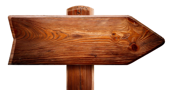 blank old wooden navigation sign in triangle arrow shape isolated on white background