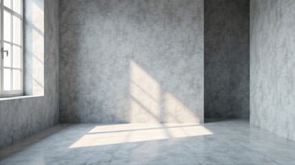 Sunlit Empty Room with Concrete Walls and a Single Window