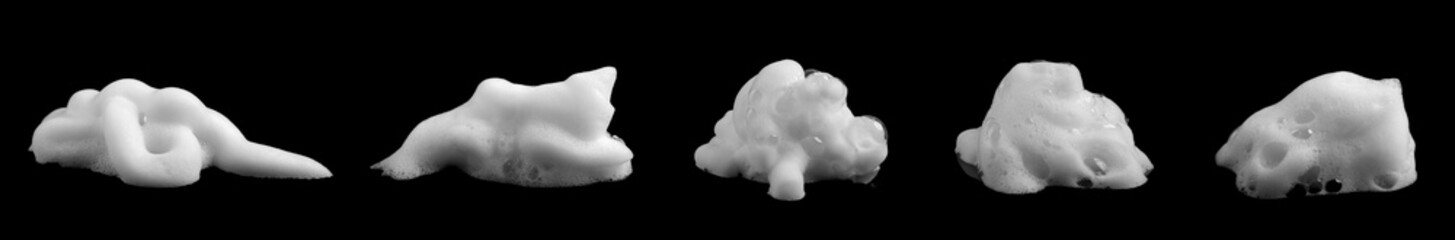 Shaving foam set, shampoo or shower gel, black background, textured and contrasting background. 
