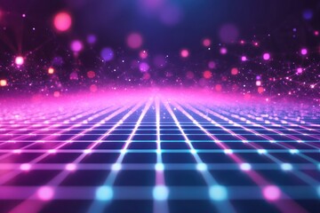 Futuristic grid glowing neon lights abstract background