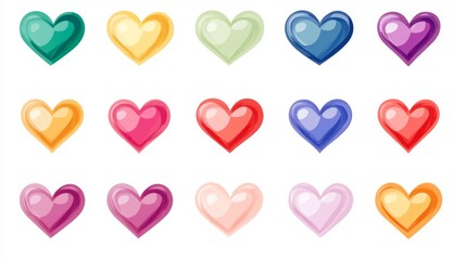 16121056 13 13.Collection of Love Heart Symbol Icons. Love Illustration Set with Solid Vector Heart and Outline. Can be edited and color-replaced. On a blank background