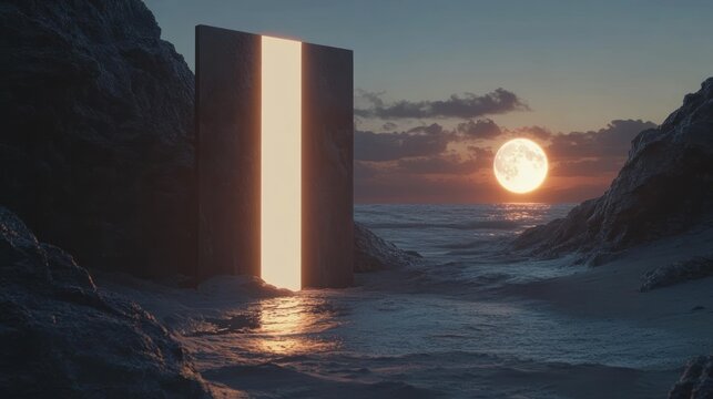 Luminous portal beach sunset fantasy escape