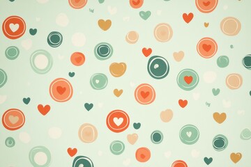 Seamless pattern with light green background, circles, and hearts, for Valentine's Day, wedding