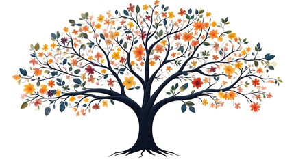 Colorful Blossoms Adorn a Majestic Tree of Life