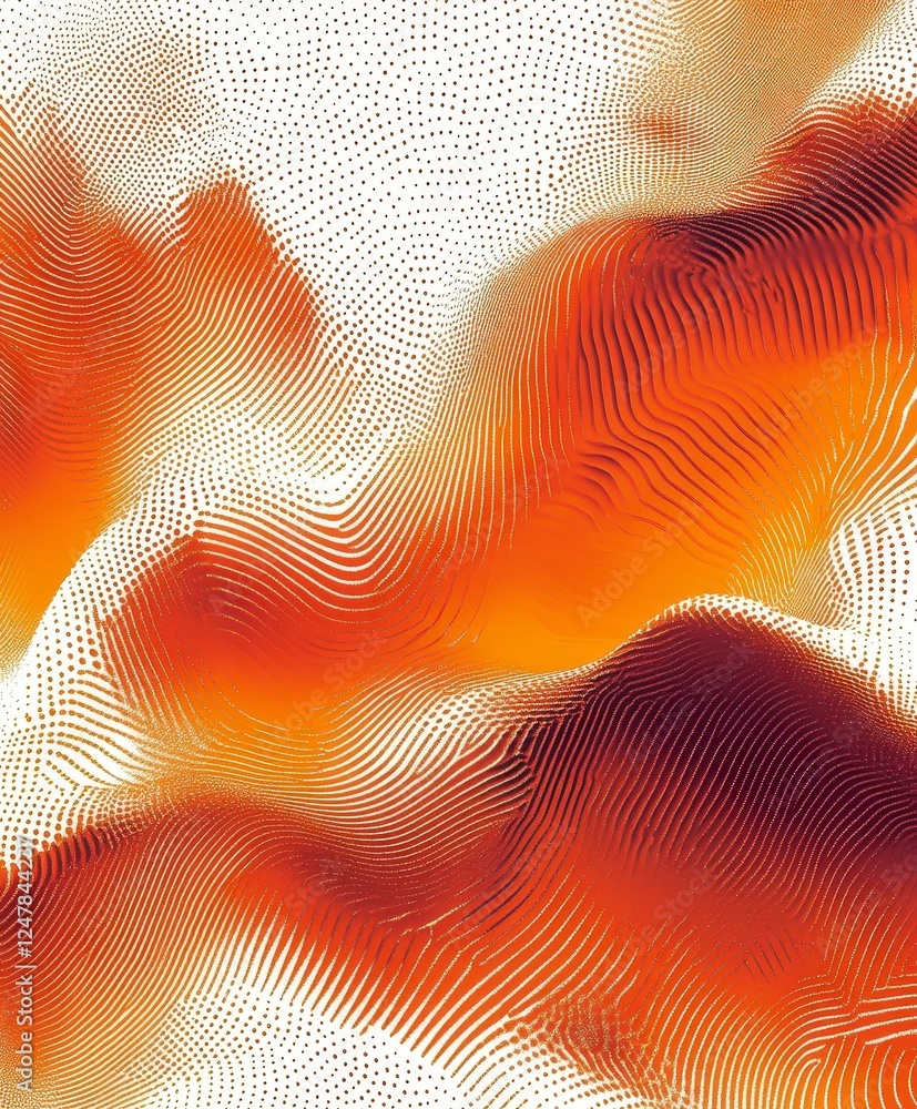 Poster dynamic abstract flowing patterns in vibrant orange and white colors