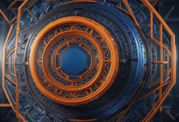 Fototapeta premium Orange and blue geometric shapes with intricate details, detail, shape, intricate