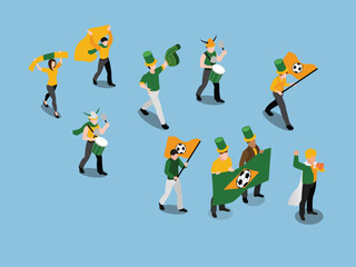 Enthusiastic Soccer Fans Celebrating 3d isometric vector illustration