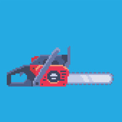 Fototapeta premium chainsaw pixel art, vector illustration on isolated background.